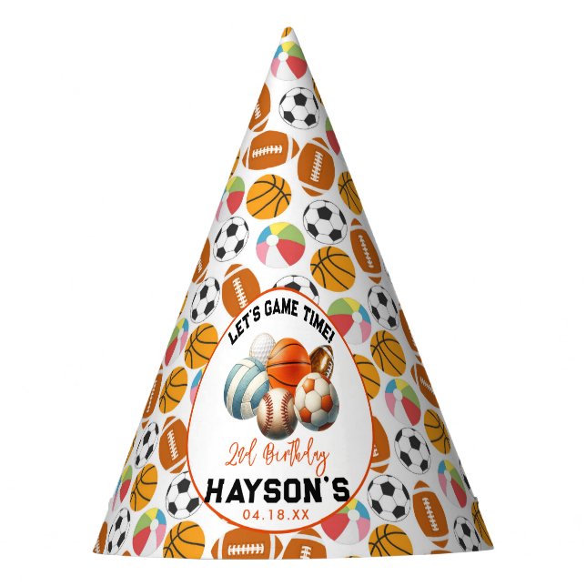 Modern Sports Kids 2nd Birthday party Hat (Front)