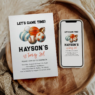 Modern Sports Kids 2nd Birthday party Invitation