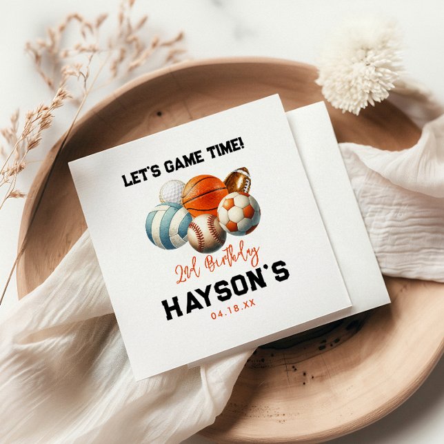 Modern Sports Kids 2nd Birthday party Napkin (Creator Uploaded)