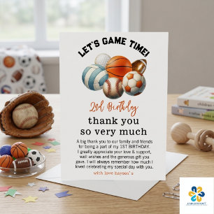 Modern Sports Kids 2nd Birthday  Thank You Card