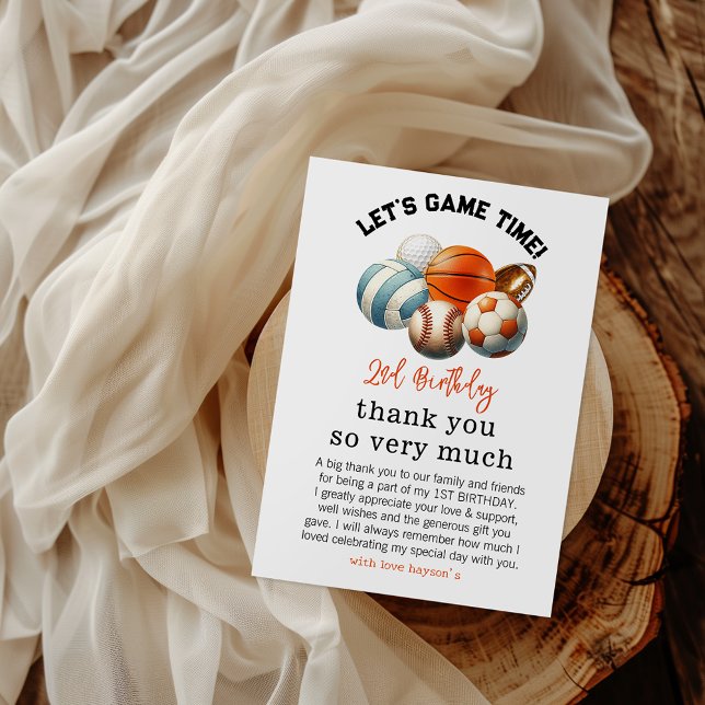 Modern Sports Kids 2nd Birthday  Thank You Card (Creator Uploaded)