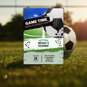 Modern Sports Soccer Ball Boys Birthday Party Invitation