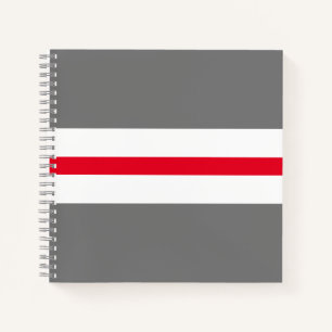 Modern Sporty Bright Red White Grey Racing Stripes Notebook