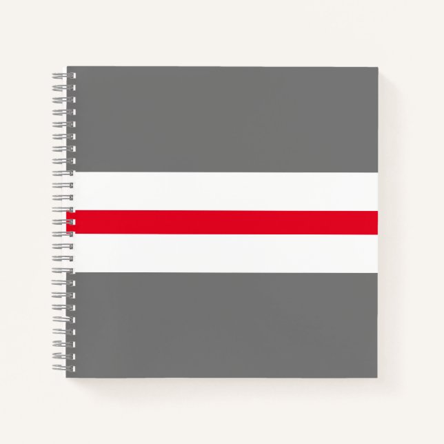 Modern Sporty Bright Red White Grey Racing Stripes Notebook (Front)