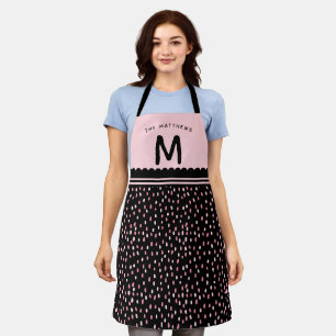 Modern Spots Custom Name & Monogram Pink & Black Apron