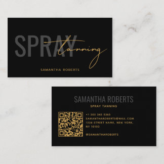 Modern spray tan QR Code black gold Business Card