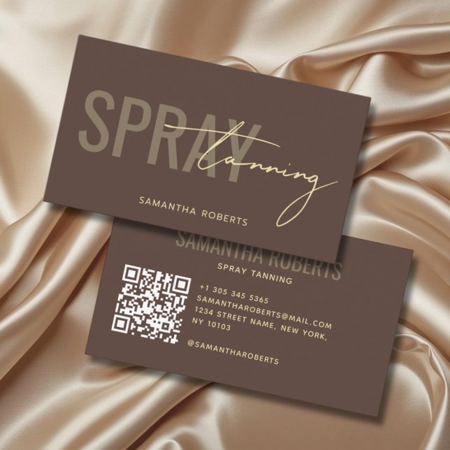 Modern spray tan QR Code brown Business Card (Creator Uploaded)