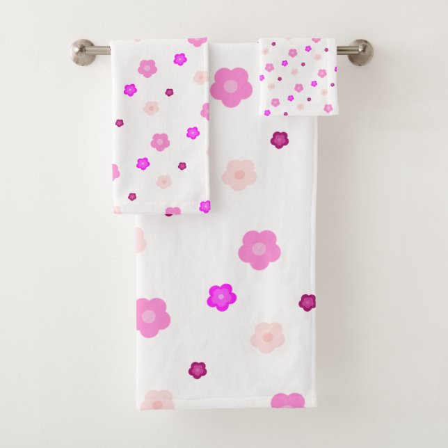 Modern Spring aqua gradient purple flora pattern Bath Towel Set (Insitu)
