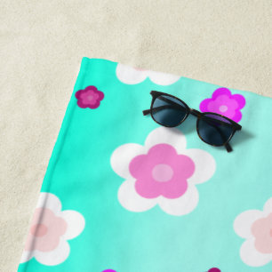 Modern Spring  aqua  gradient purple flora pattern Beach Towel