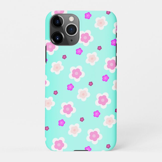 Modern Spring aqua gradient purple flora pattern iPhone Case (Back)