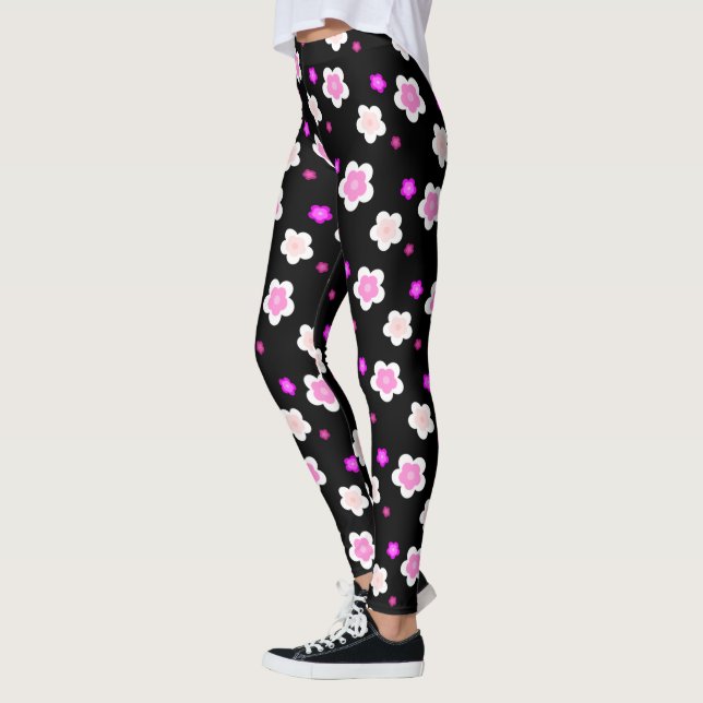 Modern Spring aqua gradient purple flora pattern Leggings (Left)
