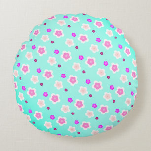 Modern Spring aqua gradient purple flora pattern Round Cushion