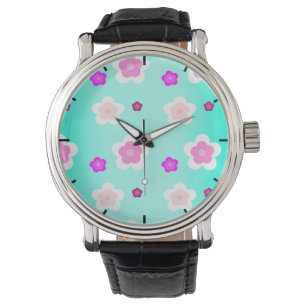 Modern Spring aqua gradient purple flora pattern Watch