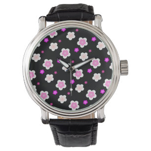 Modern Spring aqua gradient purple floral pattern Watch