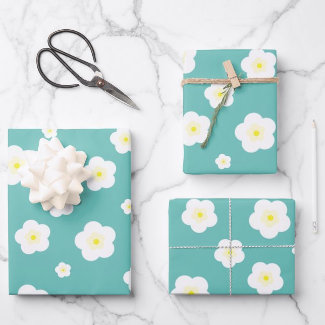 Modern Spring aqua gradient purple floral pattern  Wrapping Paper Sheet (Front)