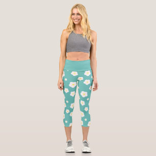 Modern Spring  aqua  gradient yellow flora pattern Capri Leggings