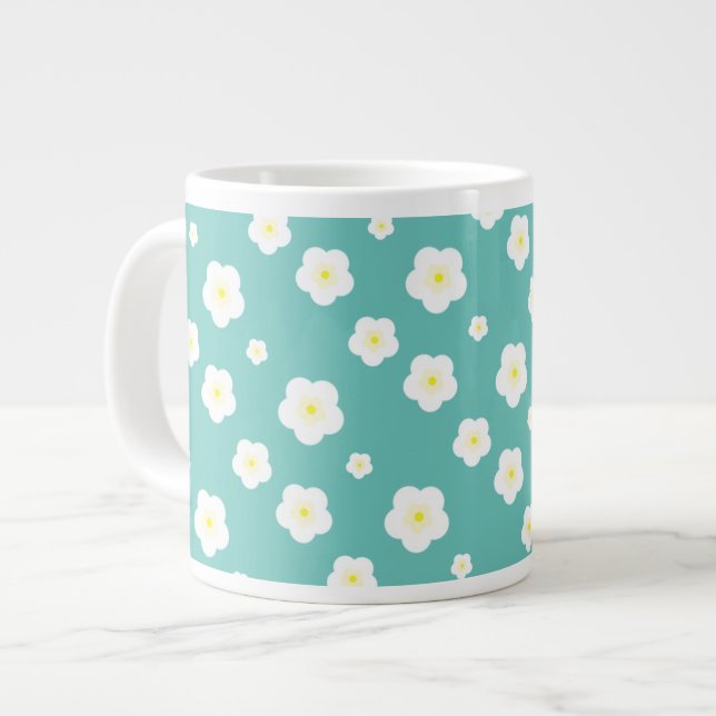 Modern Spring  aqua  gradient yellow flora pattern Large Coffee Mug (Front Left)