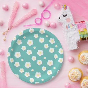 Modern Spring aqua gradient yellow flora pattern Paper Plate