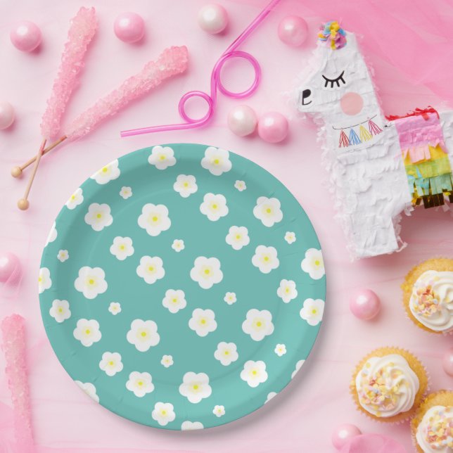 Modern Spring  aqua  gradient yellow flora pattern Paper Plate (Party)