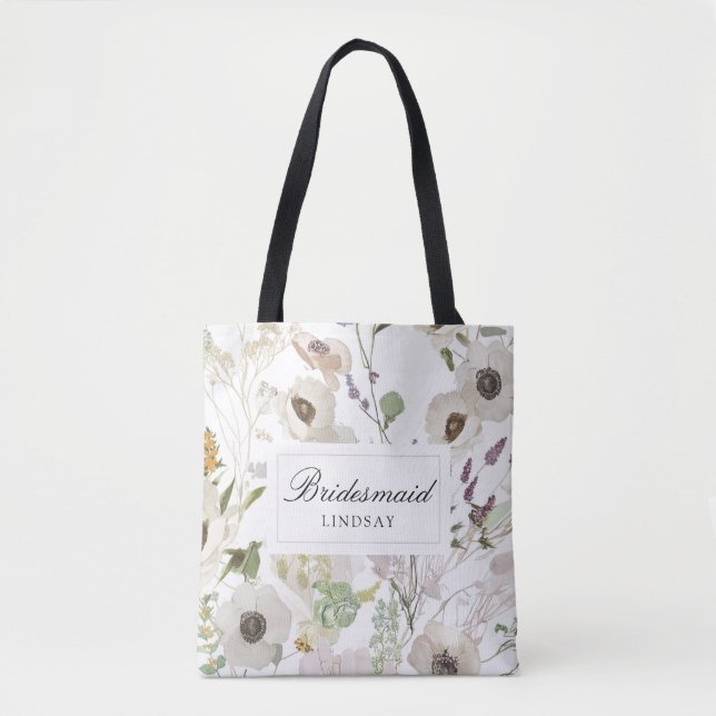Modern Spring Bridesmaid Personalized Name Tote Bag (Front)