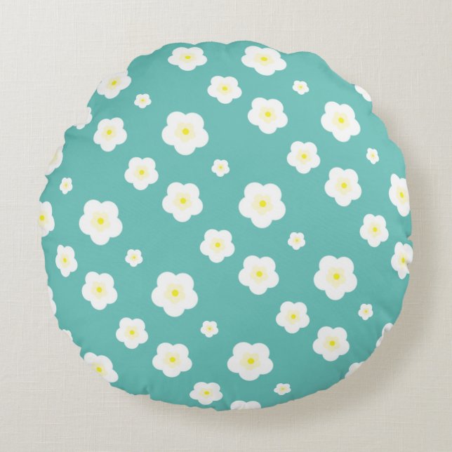 Modern Spring Daisy floral gradient yellow pattern Round Cushion (Front)