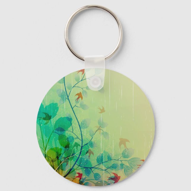 Modern Spring Floral Abstract Art Key Ring (Front)
