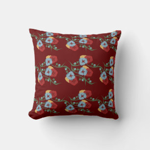 Modern Spring Floral Greenery Flowers Burgandy Cushion