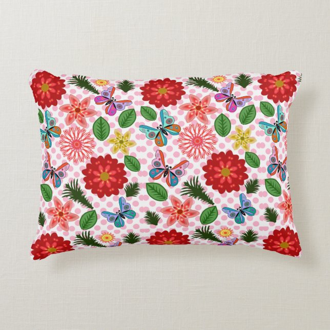 Modern Spring Garden Butterfly Floral  Decorative Cushion (Front)
