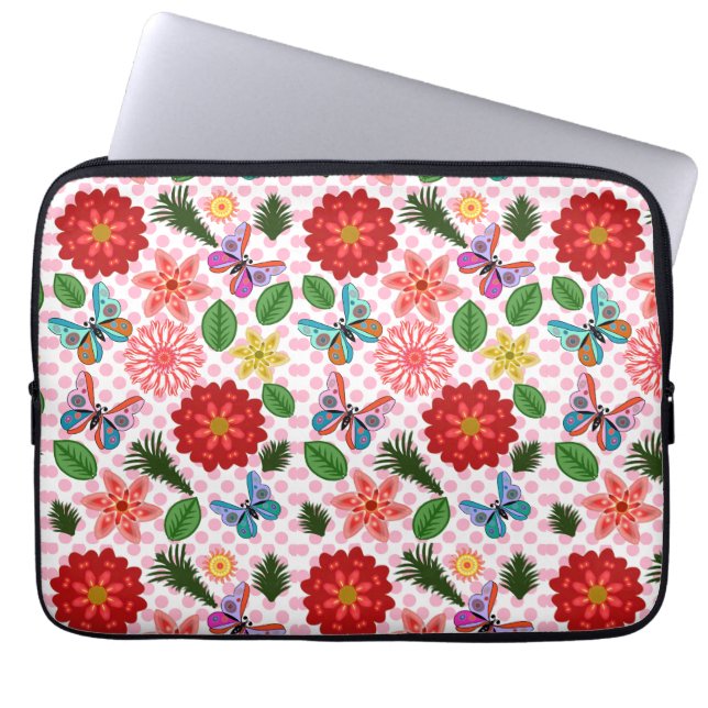 Modern Spring Garden Butterfly Floral  Laptop Sleeve (Front)