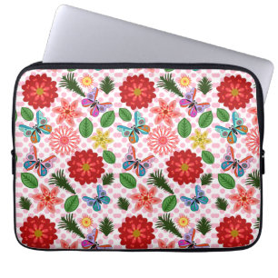 Modern Spring Garden Butterfly Floral  Laptop Sleeve