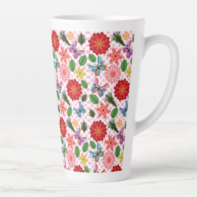 Modern Spring Garden Butterfly Floral  Latte Mug (Right)