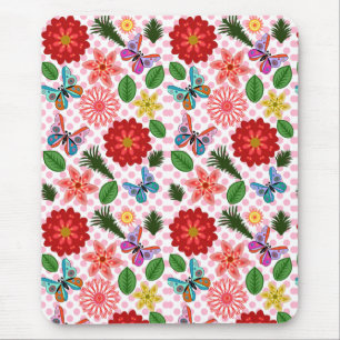 Modern Spring Garden Butterfly Floral  Mouse Pad