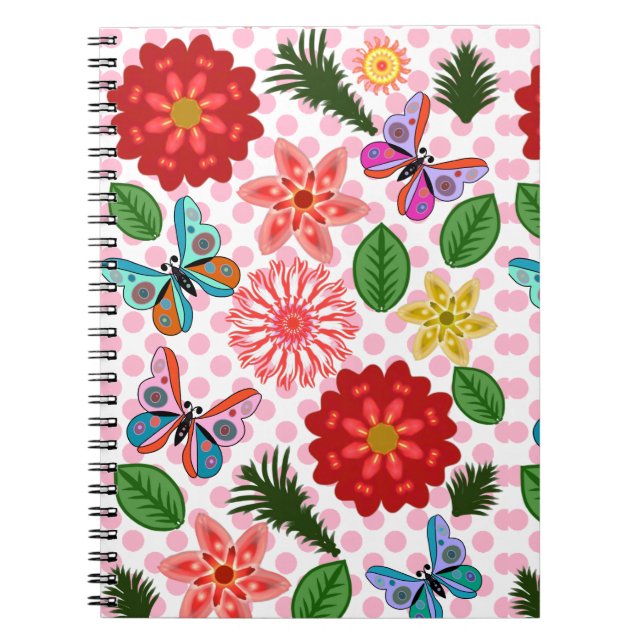 Modern Spring Garden Butterfly Floral  Notebook (Front)