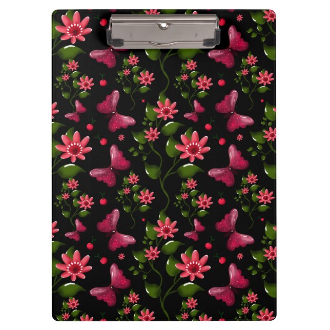 Modern Spring Garden Butterfly Floral  Notebook Clipboard (Front)