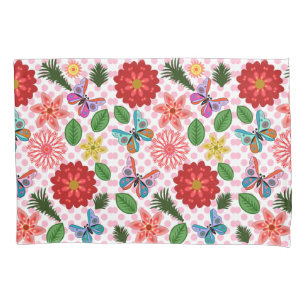 Modern Spring Garden Butterfly Floral  Pillowcase