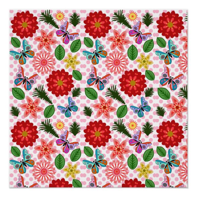 Modern Spring Garden Butterfly Floral  Poster (Front)