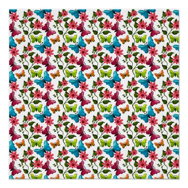 Modern Spring Garden Butterfly Floral  Poster (Front)