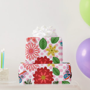 Modern Spring Garden Butterfly Floral Wrapping Paper
