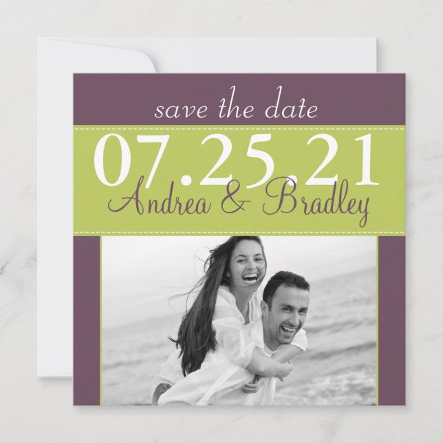 Modern Spring Green Purple Wedding Save the Date (Front)