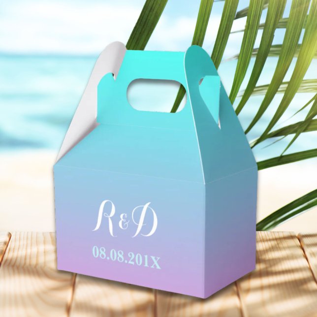 modern spring ombre pink turquoise wedding favour box (modern spring ombre pink turquoise wedding favor boxes)