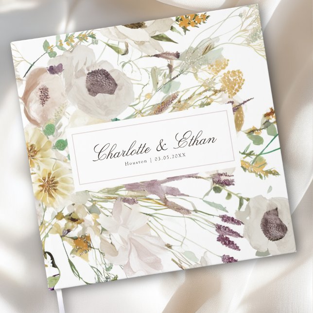 Modern Spring Wedding Guest Book (Modern Spring Boho Floral Watercolor Wedding Guest Book)