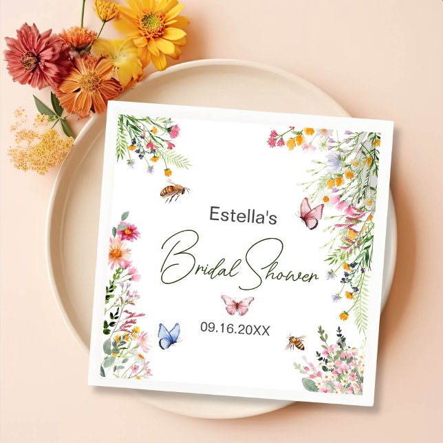 Modern Spring Wild Flowers Script Bridal Shower Napkin (Creator Uploaded)