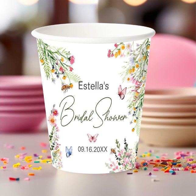 Modern Spring Wild Flowers Script Bridal Shower Paper Cups (Creator Uploaded)