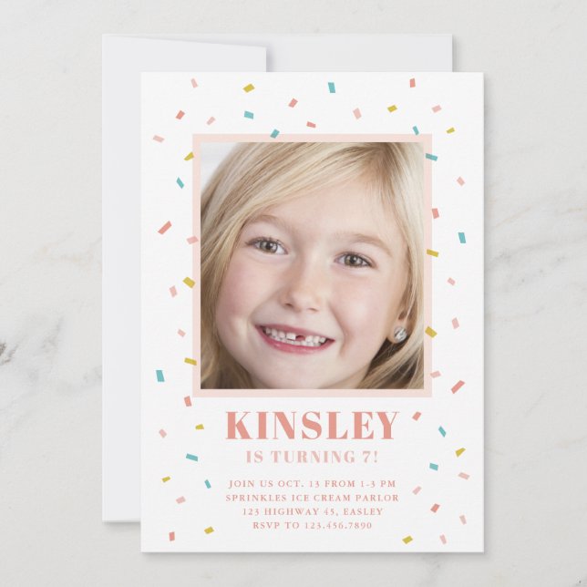 Modern sprinkles photo kids birthday invitation (Front)