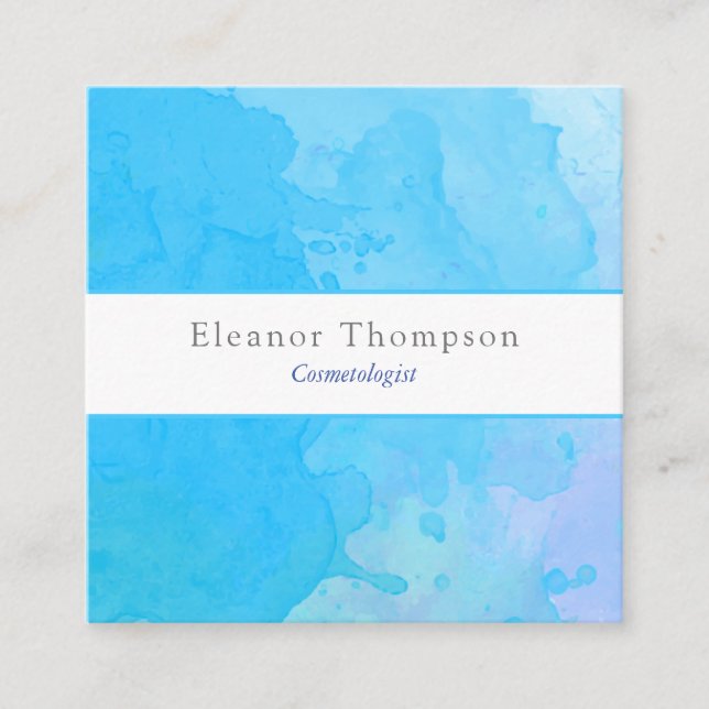 Modern Square Blue Watercolor Business Card (Front)