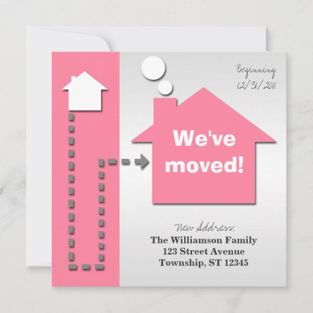 Modern Square Bold Pink Moving Announcements (Front)