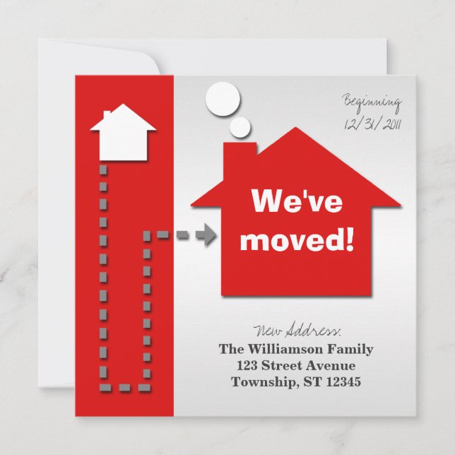 Modern Square Bold Red Moving Announcements (Front)