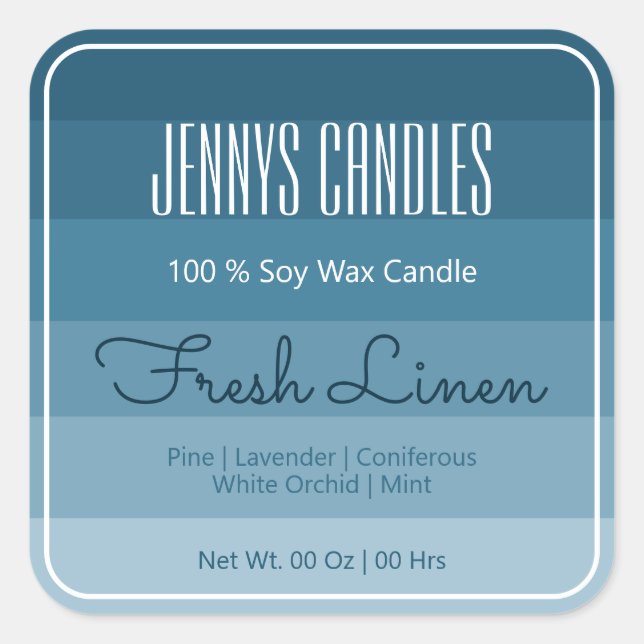 Modern Square Border Pastel Rainbow Ombre Blue Sticker (Front)