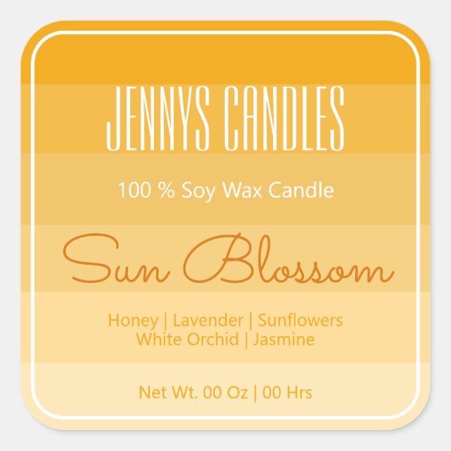 Modern Square Border Pastel Rainbow Ombre Yellow Square Sticker (Front)