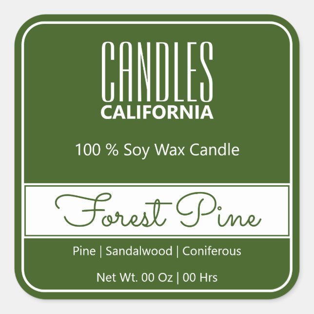 Modern Square Border Simple Forest Green Candles Sticker (Front)